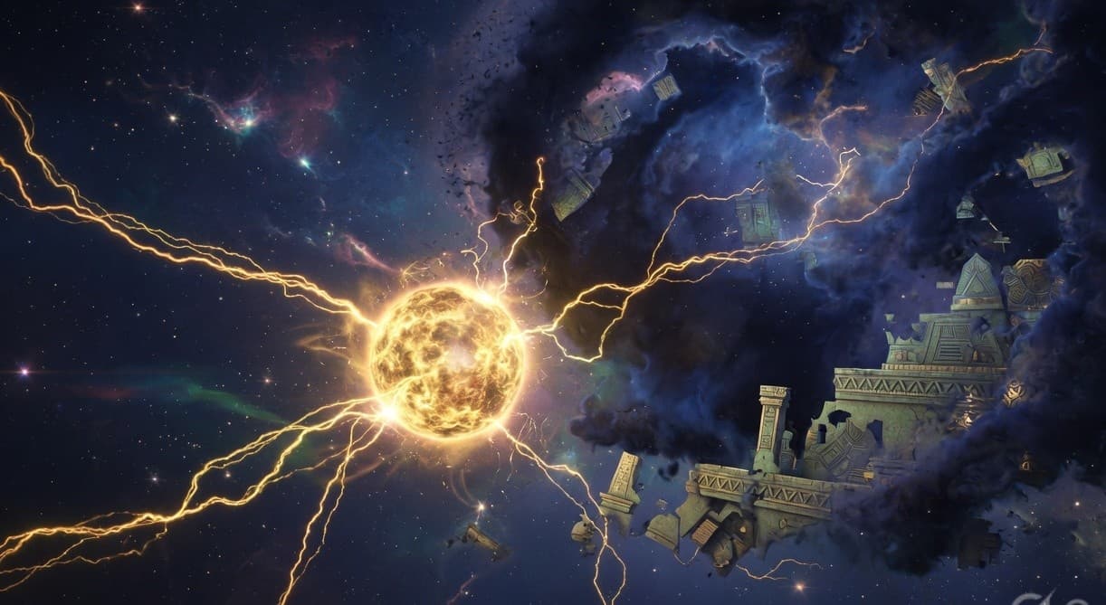 A newborn star colliding with a cosmic storm
